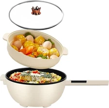 4L Electric Skillet Glass Cover Kitchen Non Stick Cooking Fry Cooker w/ Steamer