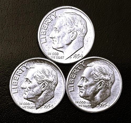 1954 P-D-S 10c SILVER Roosevelt Dimes. Year Set.  GEM BU  (R169)