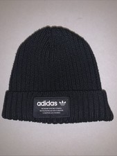 Adidas Black Ribbed Beanie Knit Unisex Kids Hat 100 Recycled Polyester OS Used