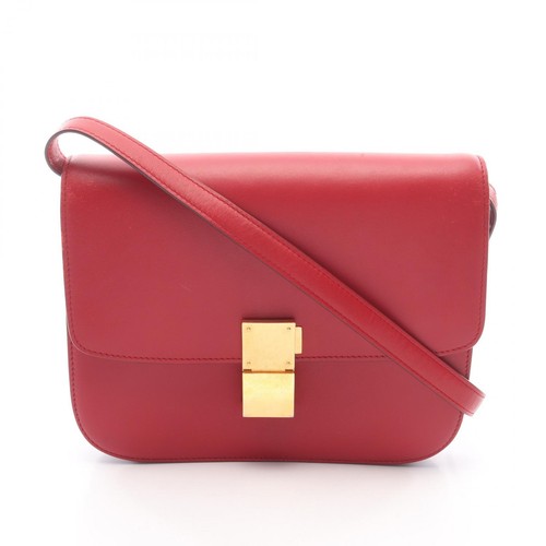 CELINE Classic Box Medium Shoulder Crossbody Bag leather Red GHW Used Women