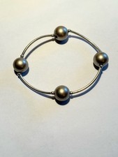 925 Sterling Silver Tubular Stretch Bracelet w/4 Silver Tone Beads 3 10g