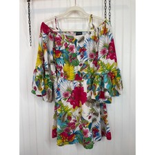 Prettylittlethings Bold Floral Botanical Off The Shoulder Mini Dress Size 10