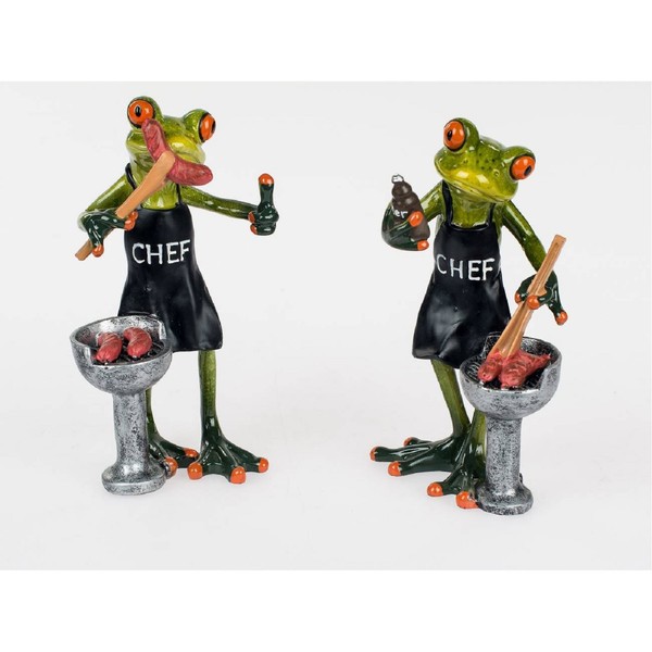 2Er Set Dekofiguren Grillende FröSche, Frosch Mit Grill Formano Froschhausen-image