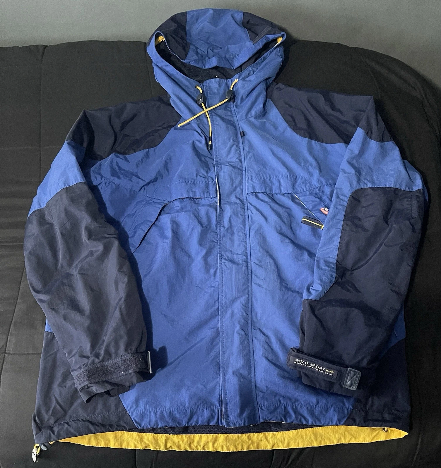 Vintage Polo Sport Ralph Lauren Jacket Mens XL Blue Hooded Nylon Shell 90s