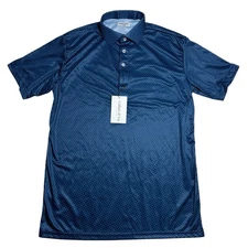 Collars and Co Mens Semi Spread Collar Polo Size Large Blue Polka Dot Golf Sport