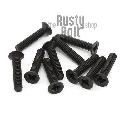 M2 x 10mm, Phillips Flat Head Screws, Steel, Black, Countersunk