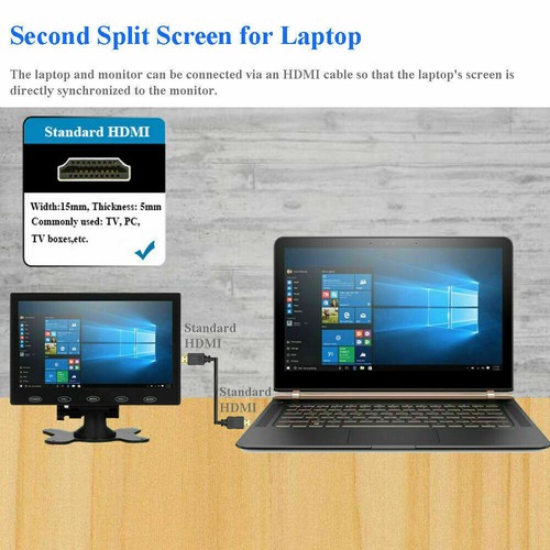 7" Display Small Portable Monitor USB LCD Screen AV VGA HDMI Security Speakers - Picture 10 of 12