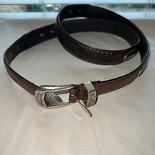 Southwest Style FOSSIL Sz 40 Brown Leather Belt Silver Conchos Buckle 075170