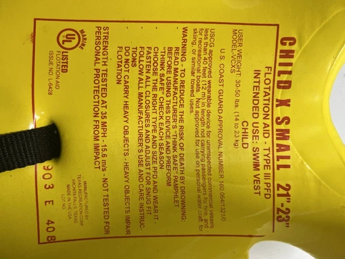 Texas Recreation Super Soft Vinyl-Coated    X Small Child's Life Jacket - Yellow image 6