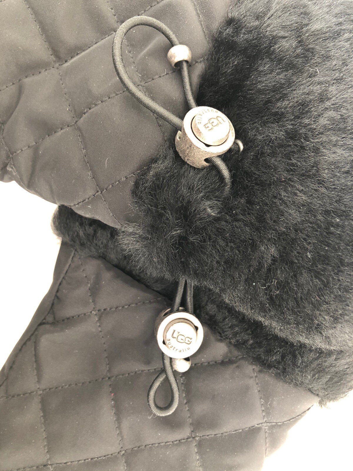 Ugg black nylon and leather gloves. Fur cuffs with toggles image 3