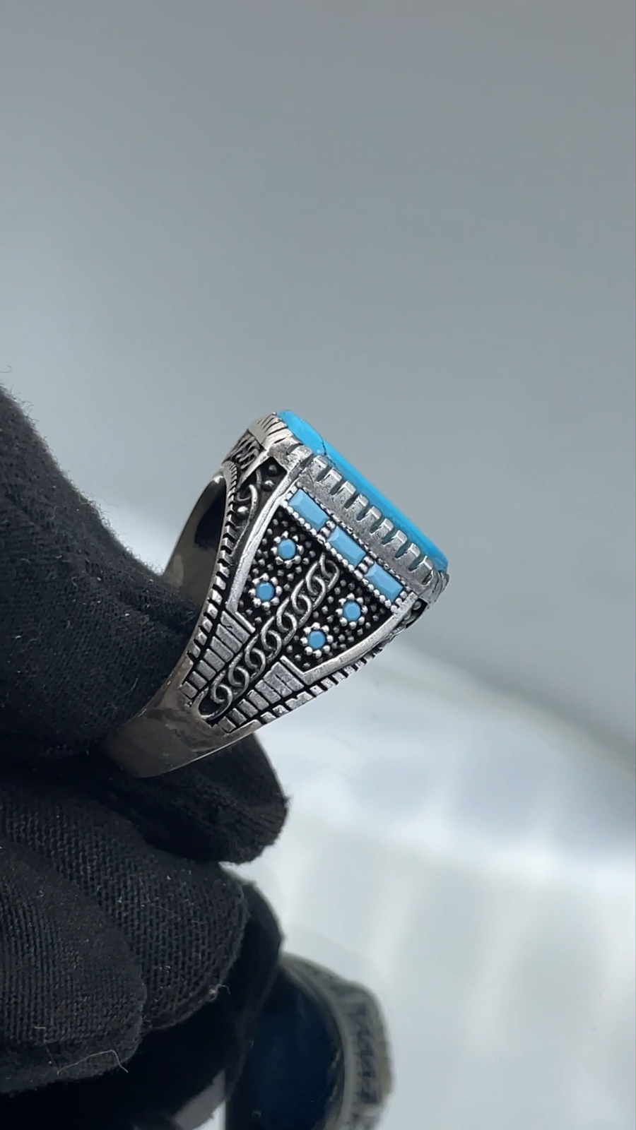 Men Turquoise Stone Ring Natural Gemstone Ring 925 Sterling Silver Gift ...