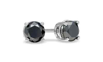 14k White Gold 1/4 Ct Black Diamond Round Stud Earrings
