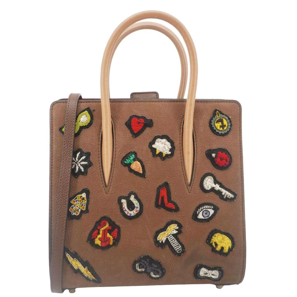 CHRISTIAN LOUBOUTIN Paloma Small Patches Leather Top Handle Crossbody Bag Brown
