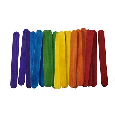 100 Count 6 Inch Colored Jumbo Popsicle Sticks for Crafts ICES Ice Cream Waxing.