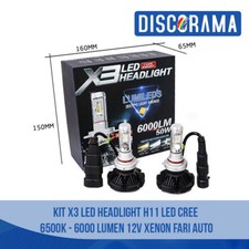 Kit X3 LED H11 Headlight LED Cree 6500k - 6000 Lumen 12V Xenon Fari Auto 60W - Miniatura 1