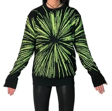 24HRS UNISEX LIGHT SPEED REVERSIBLE TECHNO PUNK RAVE BLACK NEO N MATRIX SWEATER 