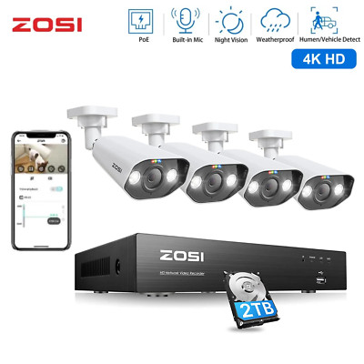 ZOSI 4K H.265+ POE Security Camera System 2TB 8CH 8MP NVR 24/7 Recording