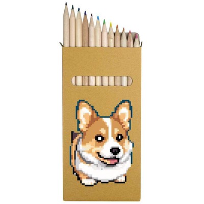 12 x 'Pixel Art Corgi Dog' Long 178mm Coloured Pencils / Pencil Set (PE00059269)