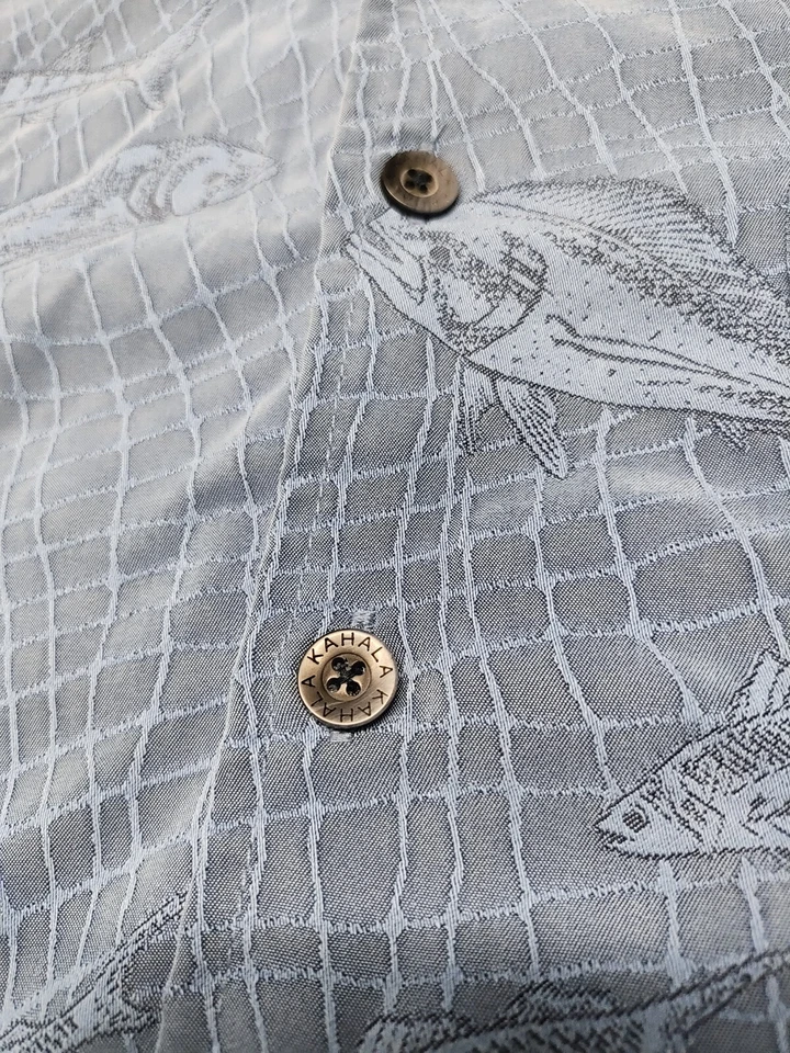 Camisa Kahala 1936 Hawaiana Abotonada Azul Manga Corta Mahi Mahi Para Hombre Talla 2XL Foto 4 de 4