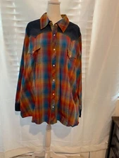Roper Western Shirt Wm Sz 3X Long Sleeve Blue|Red|Orange Silver metallic thread