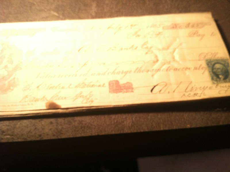 1865 CIVIL WAR ERA CHECK  MICH  B BENNET BLUE 2 CENT BANK CHECK STAMP    BOX168