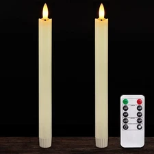 Homemory 2 Pcs Real Wax Made Flameless Taper Candles with Remote and Timer 9....