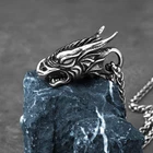 Nordic Viking Dragon Head Necklace Vintage Biker Stainless Steel Pendant Jewelry