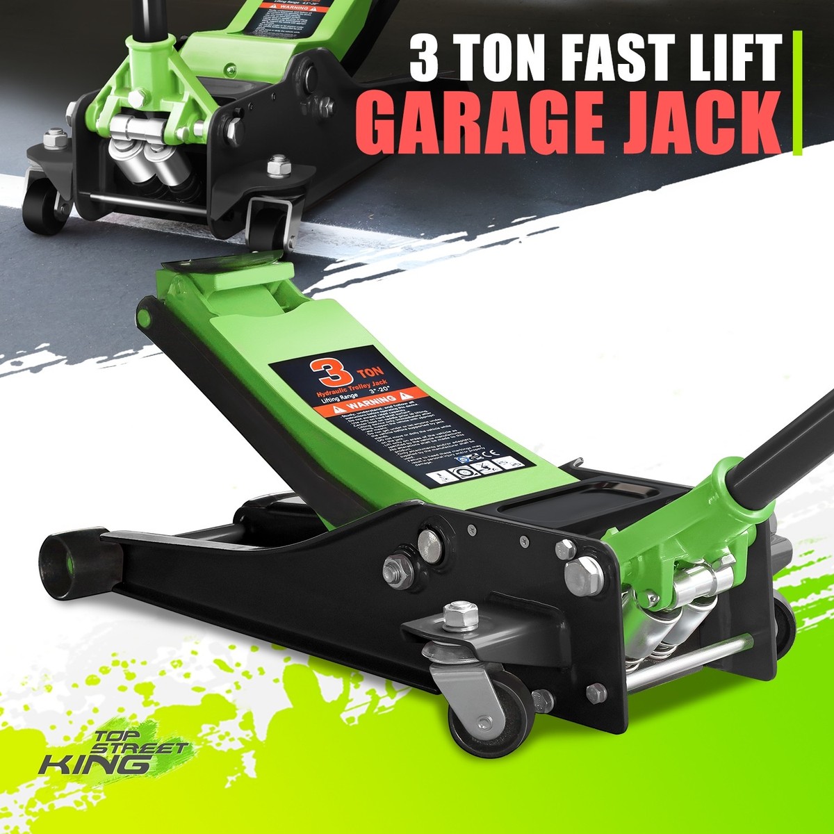 3in-20in 6000lbs Lightweight Hydraulic Green Garage Jack (3 Ton