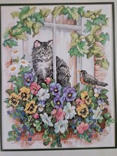 Dimensions CAT Sunset Springtime View Stamped Cross Stitch Kit 13133 NEW