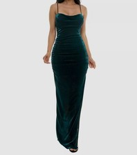 Emerald Sundae Women's Juniors' Green Cowlneck Metallic-Knit Gown Dress Size XS