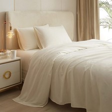 Cream White Twin Sheets Set 3 Piece Cooling Bedding Sheets Set - Breathable B...