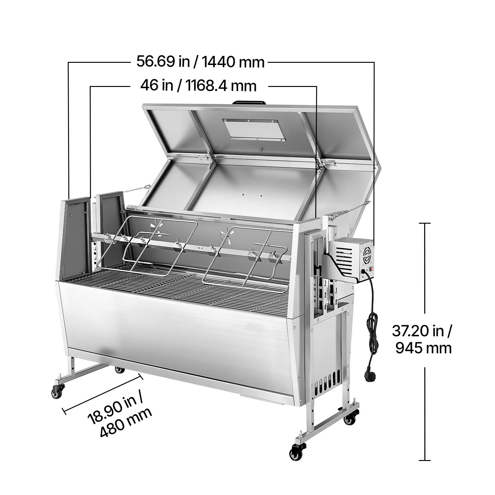barbecue électrique hauteur ajustable – vue détaillée