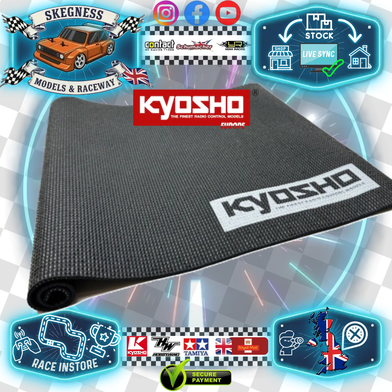 Kyosho - Teamwear / Racewear - Large (Black) Pit Mat (1200x600mm) - K.88092XL