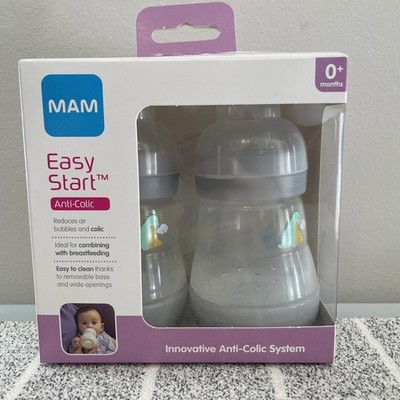 MAM Easy Start Anti-Colic Baby Bottles, 5oz 2 Count Slow Flow Nipples 0+ NEW