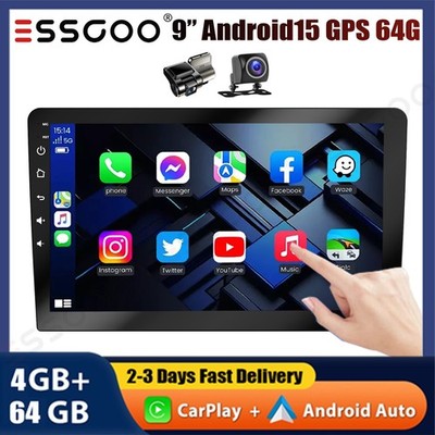 9'' 2DIN Android 15 DVR+ Car Stereo Radio Carplay 4+64G Head Unit GPS Navi BT+AHD