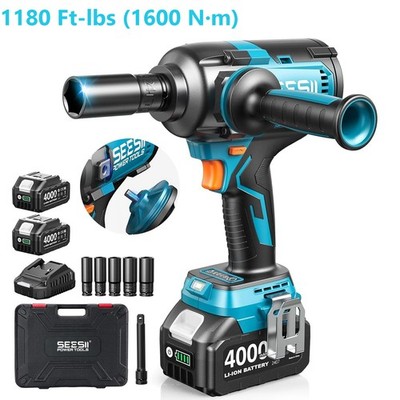 Seesii Cordless Impact Wrench 1180Ft-lbs 1600 N·m 1/2'' Detachable Handle 2x4.0Ah