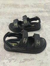 Chanel quilted black leather "Dad" sandals with gold-tone chain CC logos