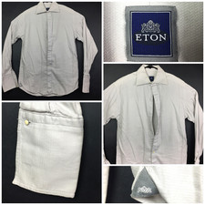 Eton Tuxedo Shirt Mens Gray Marcella Pique Formal Stud French Cuff 40" Chest