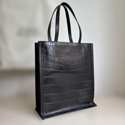 Alexander McQueen Tote Bag Black Crocodile Embossed Leather Red