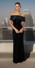 Xscape Black Off The Shoulder Glitter Velvet Maxi Dress Prom Size 12 New No Tags