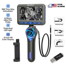 Endoscope Camera 4-way 360° Borescope Inspection Camera 5-inch HD 1080p Screen 