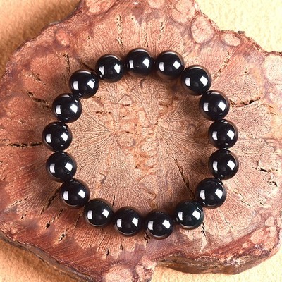 Certified 12-20mm Black Natural A Jade jadeite Bangle Round Beads Bracelet 7.5''
