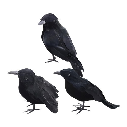 3PCS Halloween Feathered Crows Decor Realistic Raven Birds Halloween Prop Decor - Picture 3 of 9