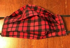 Black  Red Plaid Face Mask.Cotton.Pleated.Reuse.