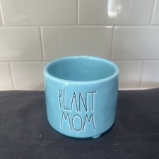Rae Dunn Teal  "Plant Mom" Ceramic Planter With Feet 4" x4 Tall New Without Tags