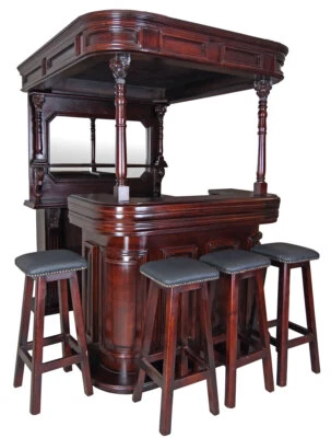 Englische Hausbar Antik Massivholz Bartheke inkl. 4 Barhocker - Bild 1 von 4