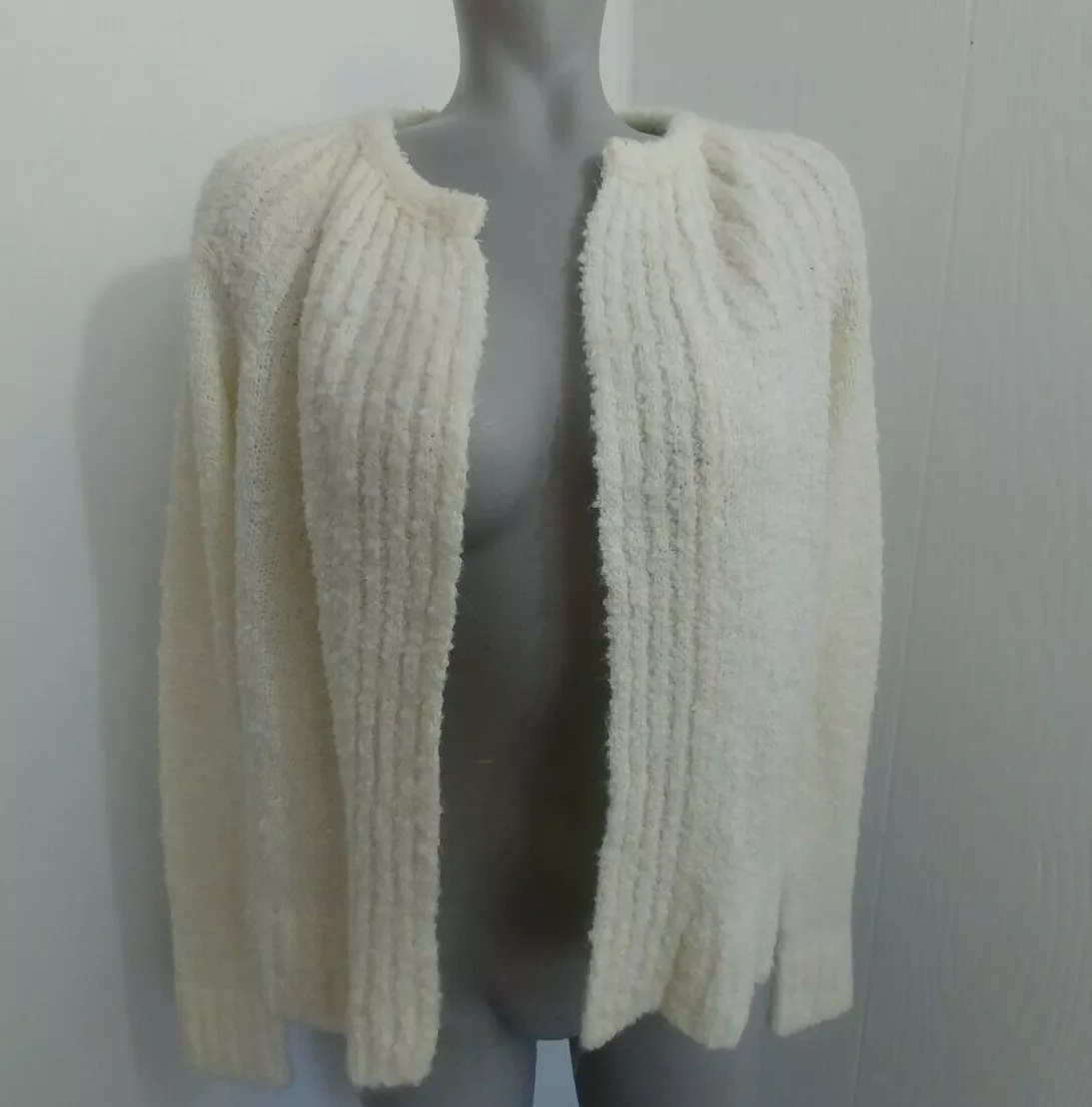Northern Isles Cream-White No Button Acrylic Loop Yarn Cardigan Sweater Size XL