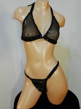 Exotic dancer stripper small black two piece bikini dance outfit - dancewear