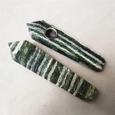 2Pcs Natural Green Zebra Stone Quartz Crystal Point Wand Smoking Pipe Healing