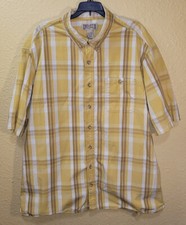 Duluth Trading Shirt Men 2XL Yellow / Brown Plaid  Button Up Outdoor Work Casual